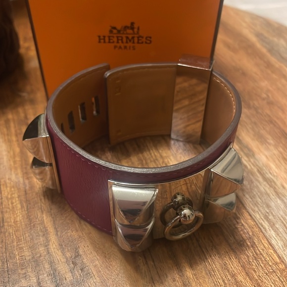 Hermes Purple CDC Bracelet Collier De Chien Swift Leather Palladium Hardware S - Picture 3 of 11